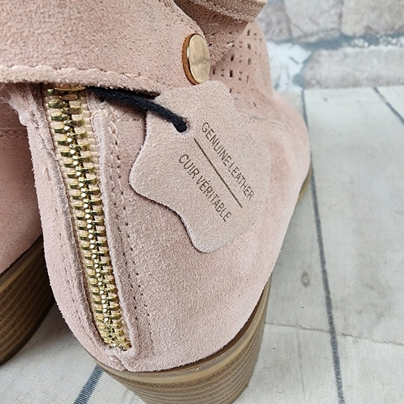 Denver Hayes Pink Suede Leather Ankle Bootie Perforated Almond Toe Size 9 - Picture 12 of 15